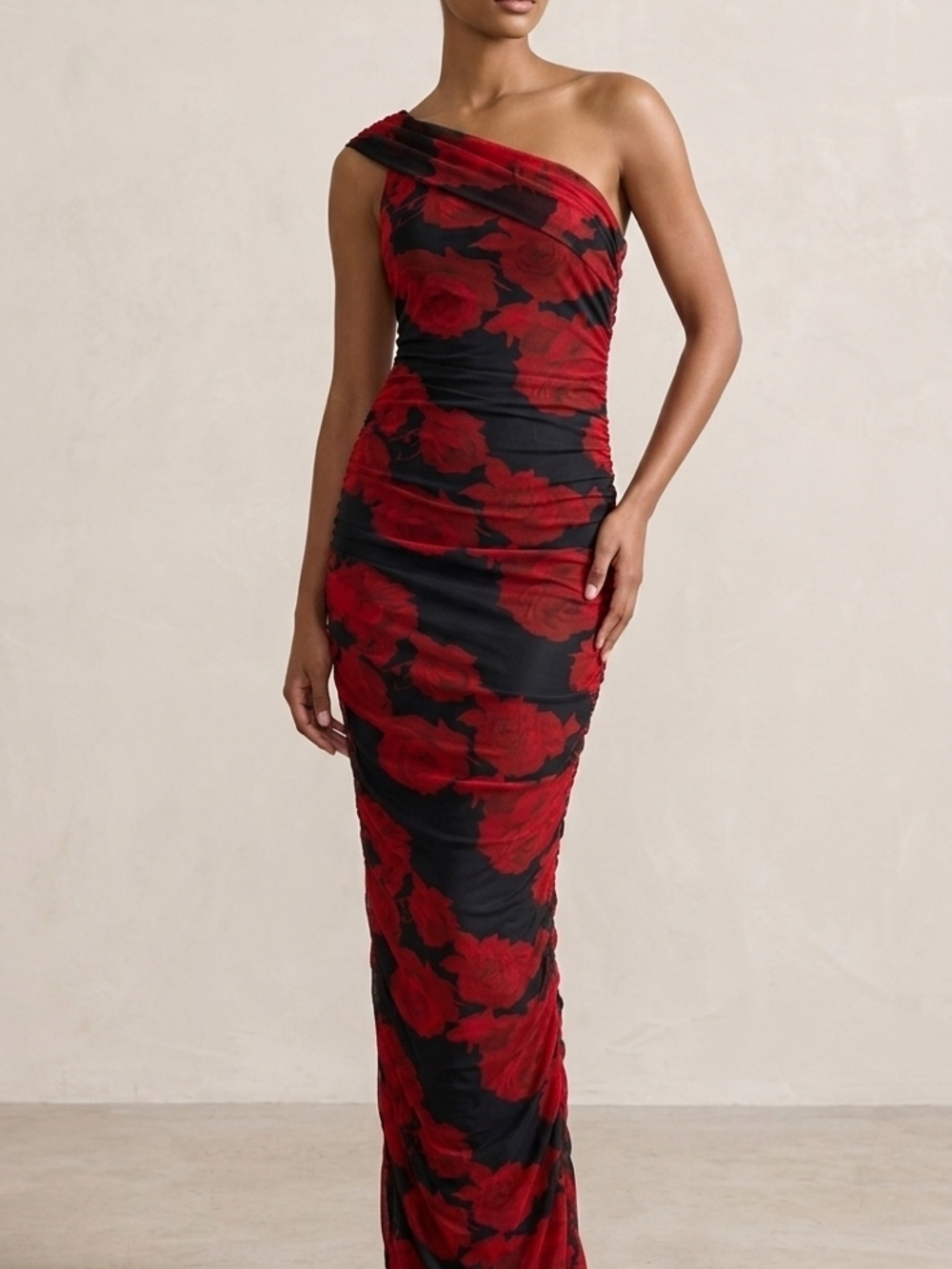 Fashion Nova Romantic Red Rose One Shoulder Ruched Wedding Maxi Dress Small